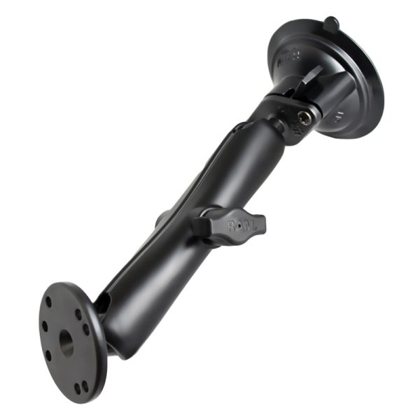 RAM Twist-Lock Suction Cup Double Ball Mount with Round Plate - Long Ram Mounts RAM-B-166-C-202U