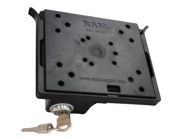 Base quadrata con attacco tipo VESA RAP-315U con lucchetto a chiusura a chiave e disposizione fori AMPS