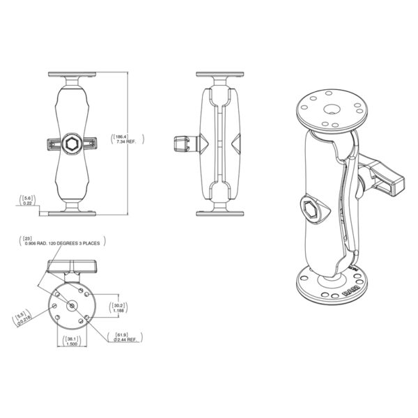 RAM Supporto a sfera doppia per libellula Raymarine serie Ram Mounts RAM-101-RYM1 - immagine 4
