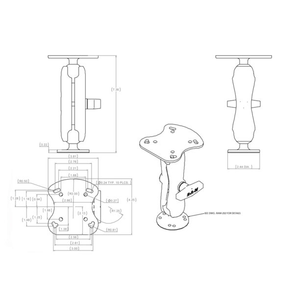 Sistema di montaggio ram-mount RAM-107U per ecoscandaglio, GPS per superficie liscia e barche - immagine 2