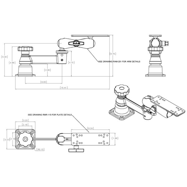 RAM Forcellone Orizzontale con Doppio Supporto a Sfera Ram Mounts RAM-109H-2U - immagine 3