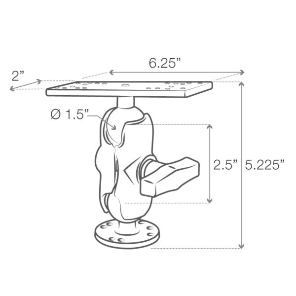 Supporto nautico superficie piana per ecoscandaglio Ram Mounts RAM-111U-B - immagine 4