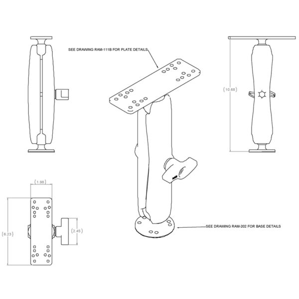RAM Montatura Elettronica Universale Marino - tipo C Lunga Ram Mounts RAM-111U-D - immagine 3