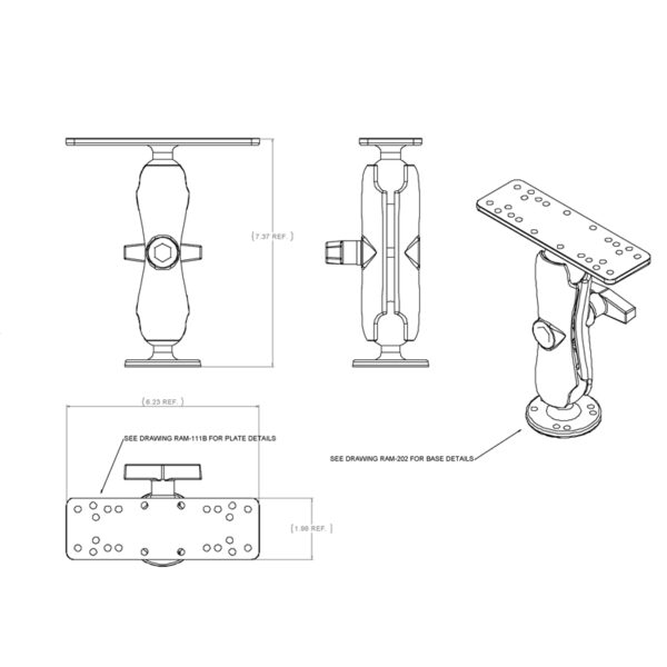 SUPPORTO SUPERFICIE PIANA PER BARACCHINI E APPLICAZIONI NAUTICHE RAM-MOUNT RAM-111U - immagine 3