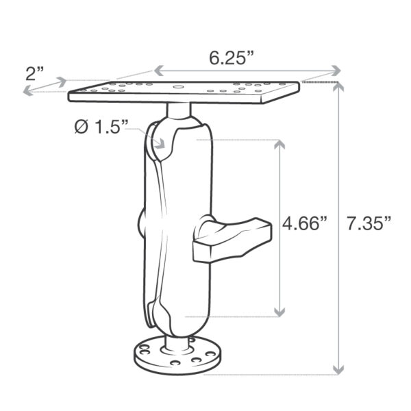 SUPPORTO SUPERFICIE PIANA PER BARACCHINI E APPLICAZIONI NAUTICHE RAM-MOUNT RAM-111U - immagine 6