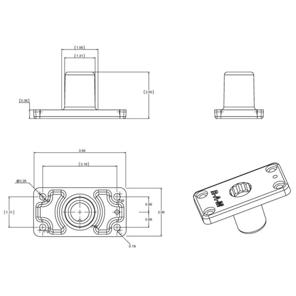 RAM ROD® Flush Spline Post Base Ram Mounts RAM-114FM - immagine 3