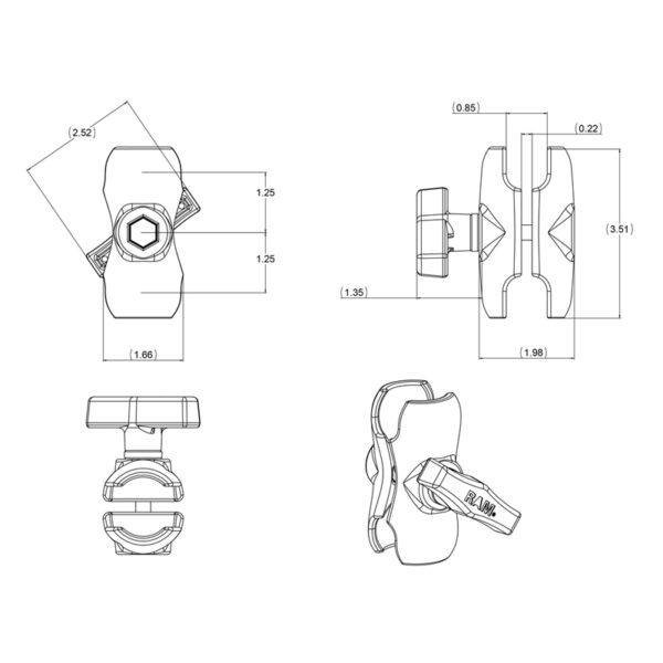 Braccio braket corto Ram Mounts RAM-201U-B con diamentro sfera di tipo C - immagine 3