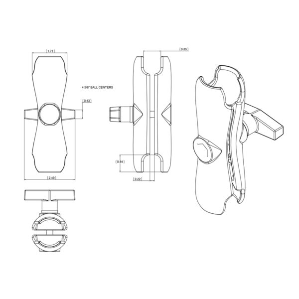 asta Braccio braket medio RAM-201U con diametro sfera di tipo C da 3,81cm e 14,28cm lenght - immagine 5