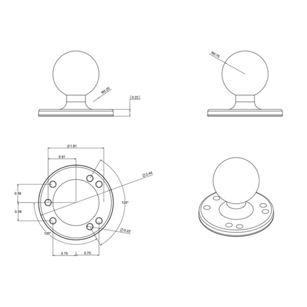 RAM® Round Plate with Ball Ram Mounts RAM-202 - immagine 5