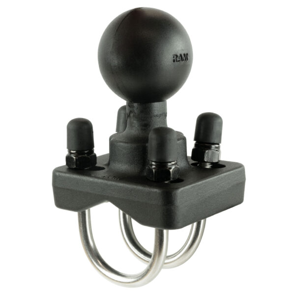 Componente a doppia asola a U RAM-235U e sfera da 3,5cm per il fissaggio con doppia presa su tubolare