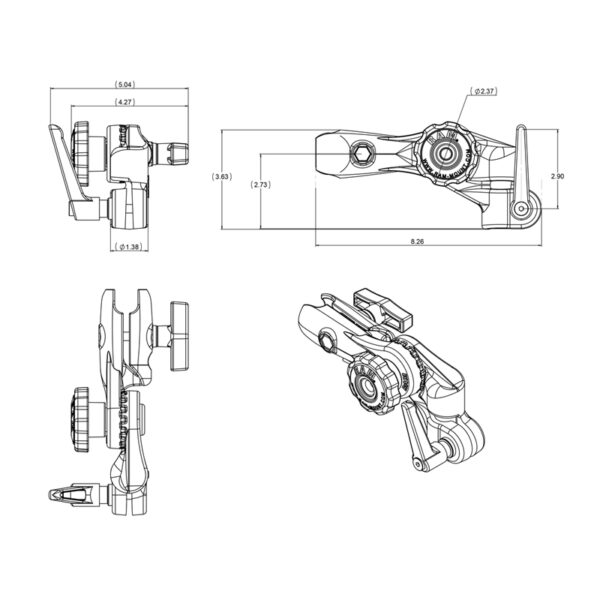 RAM Cricchetto e Braccio Oscillante con Foro da 1/2" NPT e Braccio a presa Singola Ram Mounts RAM-261-ADJU - immagine 3