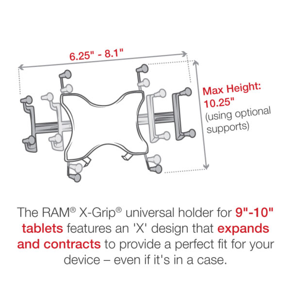 SUPPORTO RAM-MOUNT RAM-B-101-C-UN9U CON BASE PIANA CON X-GRIP PER IPAD PRO 9.7, AIR, IPAD 2 3 4 5 - immagine 3