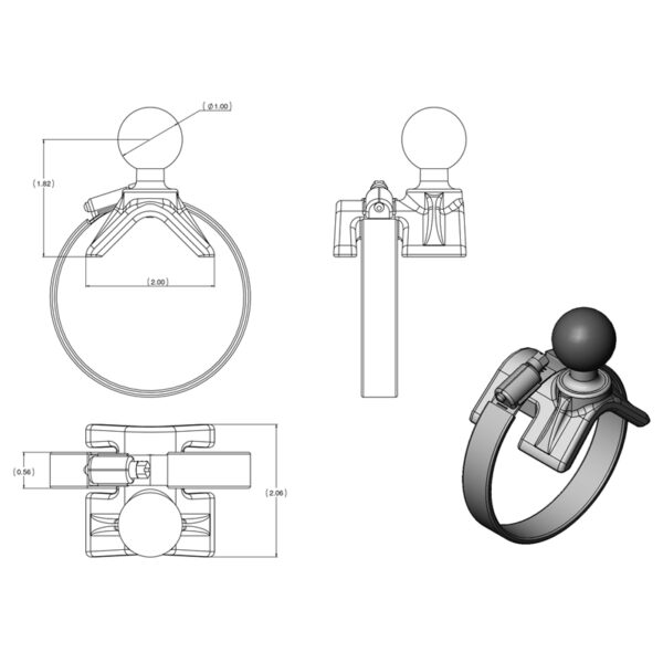 RAM Kit Fascetta Doppia Sfera 2" - 3" con Piastra a rombo - Corto Ram Mounts RAM-B-108-A-STRAP40-238 - immagine 2
