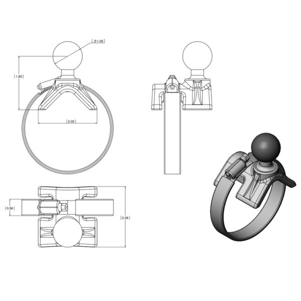 RAM Kit Fascetta Doppia Sfera 2" - 3" con Piastra a rombo - Lunga Ram Mounts RAM-B-108-C-STRAP40-238 - immagine 2