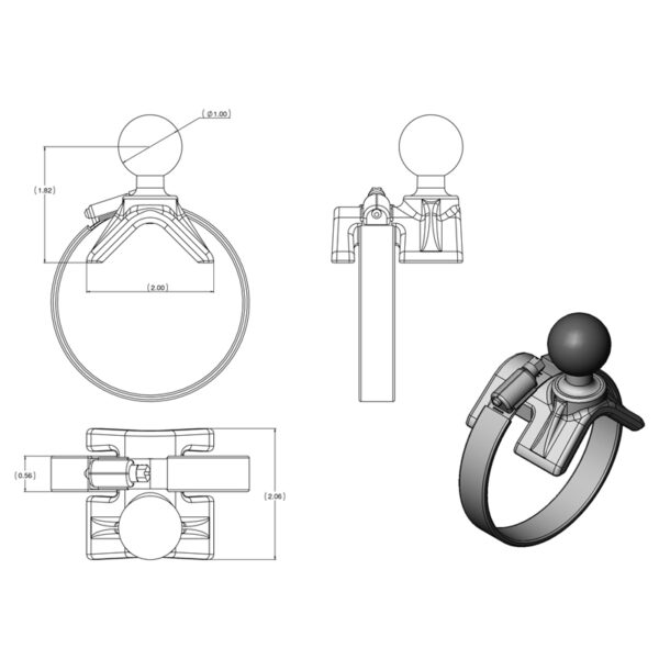 RAM Kit Fascetta Doppia Sfera 2" - 3" con Piastra AMPS - Lunga Ram Mounts RAM-B-108-C-STRAP40 - immagine 2