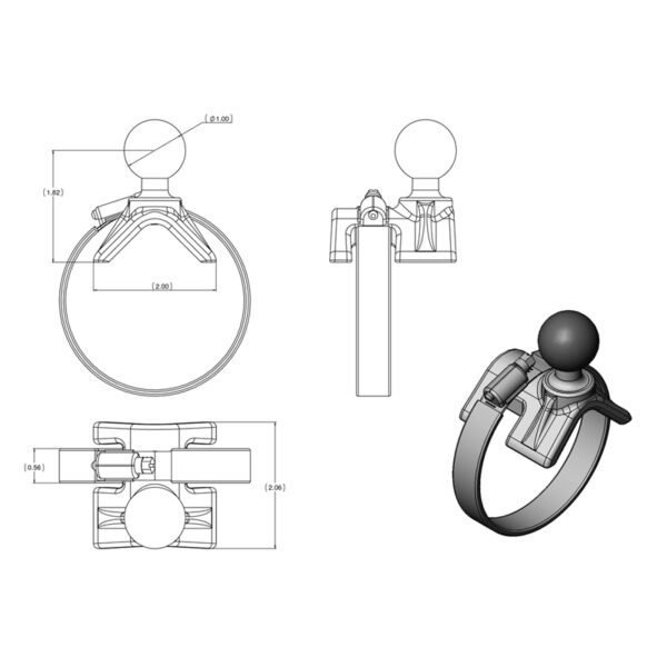 RAM® Strap Clamp Mount with Universal Action Camera Adapter Ram Mounts RAM-B-108-GOP1 - immagine 3