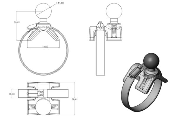 RAM Tab-Tite Mount con fascetta stringitubo per iPad con custodia più altro Ram Mounts RAM-B-108-TAB8U - immagine 4