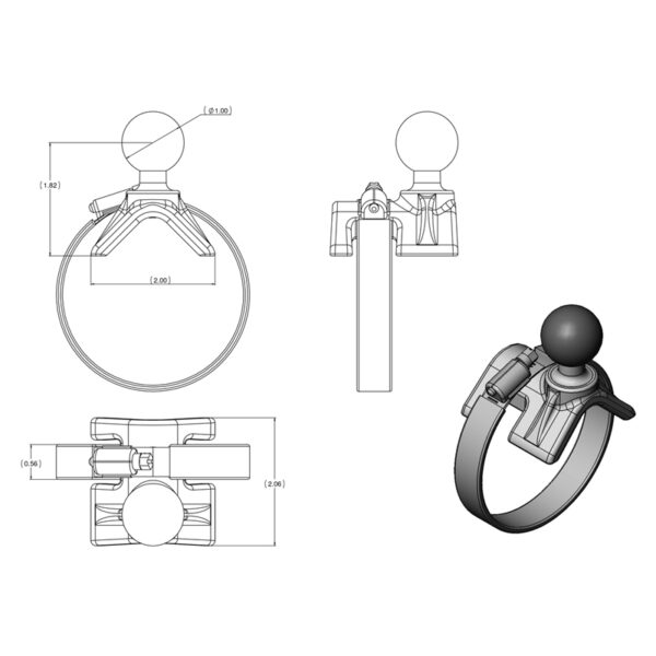 RAM Double Ball Strap Hose Clamp Mount with Round Plate - Short Ram Mounts RAM-B-108U-A - immagine 2