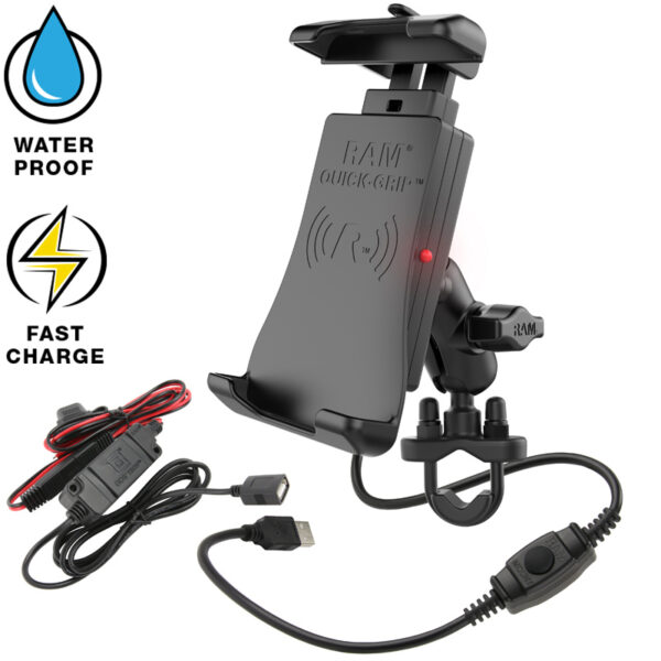 RAM® Quick-Grip™ Waterproof Wireless Charging Handlebar Mount Ram Mounts RAM-B-149Z-A-UN14W-V7M