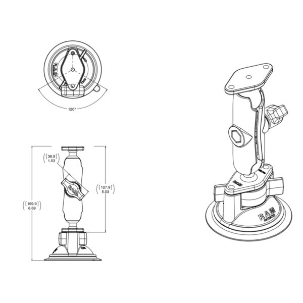 RAM® Twist-Lock™ Suction Cup Double Ball Mount Ram Mounts RAM-B-166 - immagine 4