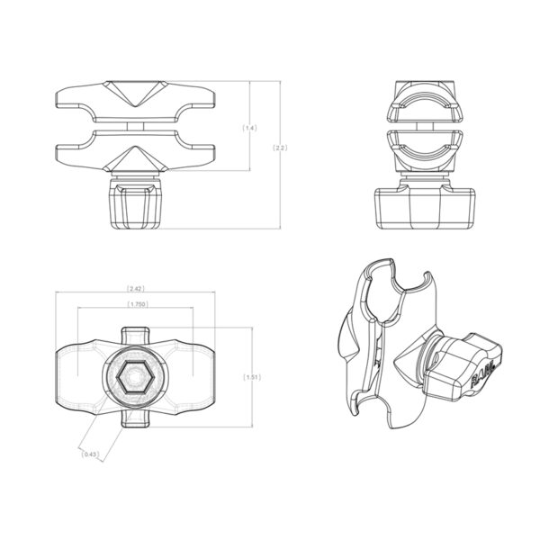 RAM® Double Socket Arm Ram Mounts RAM-B-201-A - immagine 3