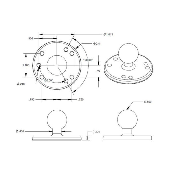RAM Piastra Tonda Cromo con Sfera Ram Mounts RAM-B-202CHU - immagine 2