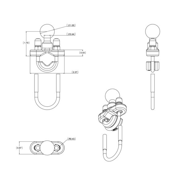 RAM Manubrio U-Bolt Base per Binari da 0,5" a 1" di Diametro - tipo B Ram Mounts RAM-B-231U - immagine 4
