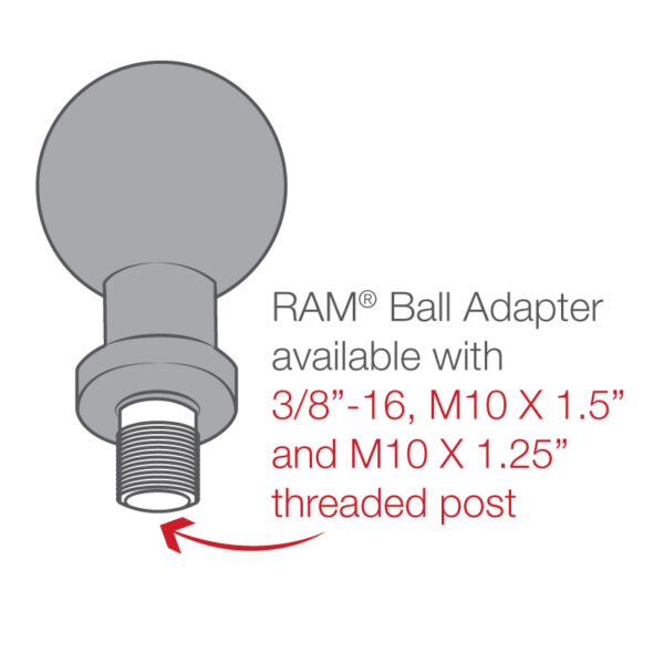 RAM® Ball Adapter with M10 X 1.25" Threaded Post Ram Mounts RAM-B-349 - immagine 5
