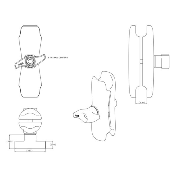 RAM Braccio a presa Doppia con Dado di Bloccaggio - Misura D Media Ram Mounts RAM-D-201U-MI1 - immagine 2