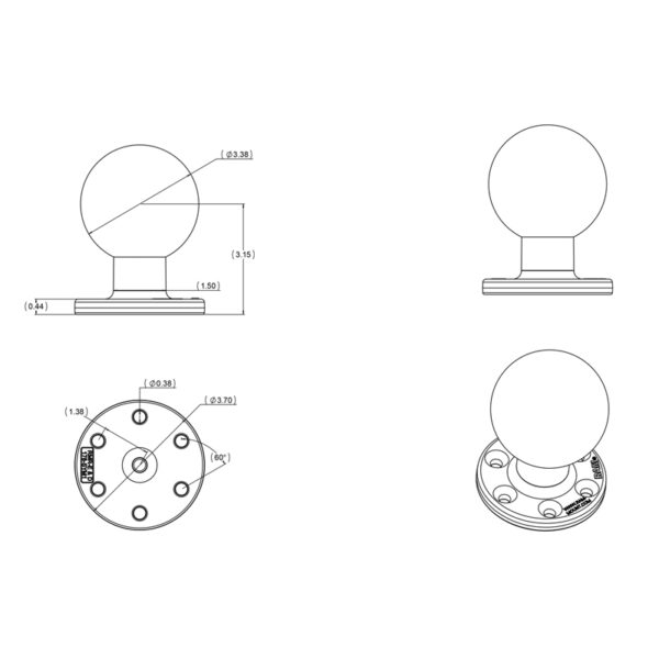 RAM Piastra Tonda Grande con Schema a 6 Fori e Sfera - tipo E Ram Mounts RAM-E-202U-SYM1 - immagine 2