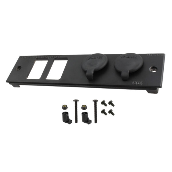 RAM Tough-Box 2" Frontalino con due porte interruttore e prese 12V Ram Mounts RAM-FP2-S2L-0830-1450-CIG2