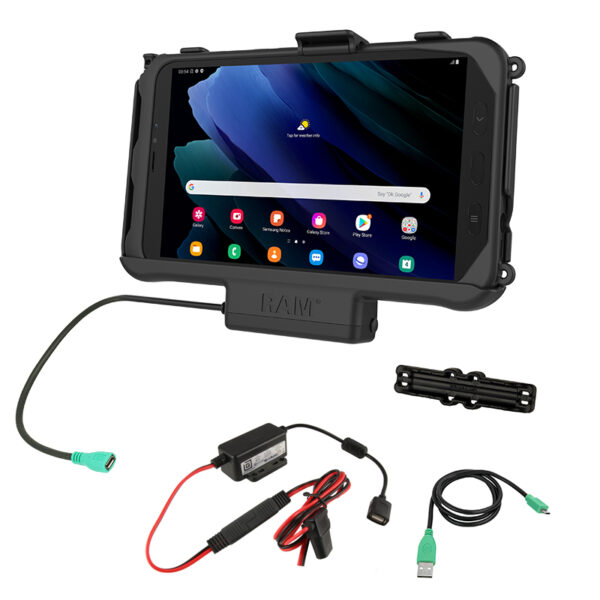 Cradle Ram Mounts RAM-HOL-SAM60P-V7B1U per Samsung Tab Active3 & Tab Active5 e Active2 con cavo ricarica rosso nero