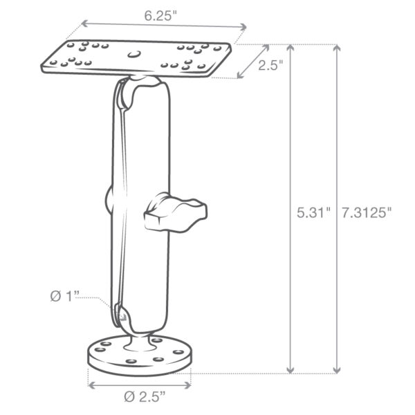 RAM Universal Marine Electronic Mount - B Size Long Ram Mounts RAM-B-111U-C - immagine 3