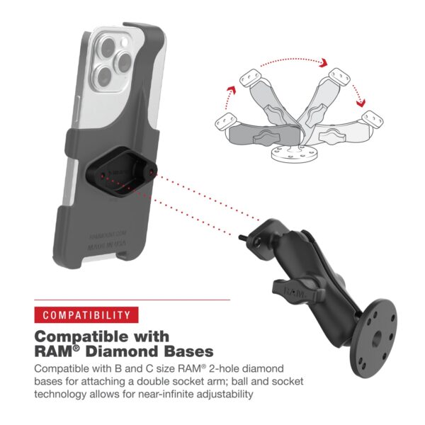 Mascherina Cradle (culla) HOLDER Ram Mounts RAM-HOL-AP38U per iPhone 13, 13 Pro, 14, 14 Pro e 15 - immagine 7