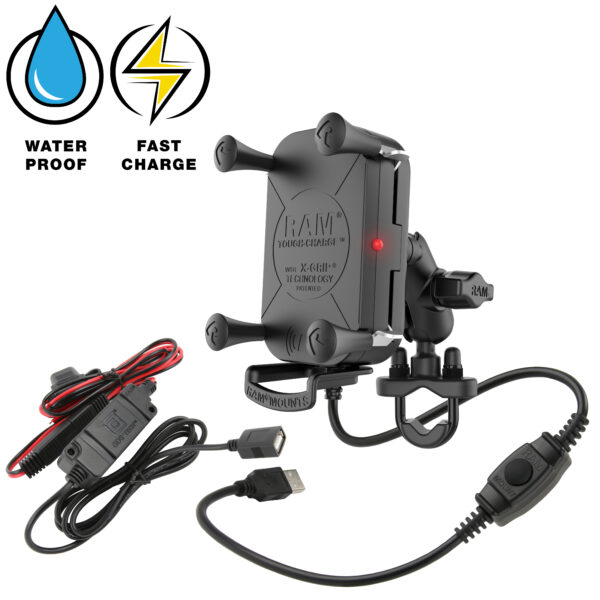 RAM Tough-Charge 15W Supporto per moto con ricarica wireless impermeabile Ram Mounts RAM-B-149Z-A-UN12W-V7M-1