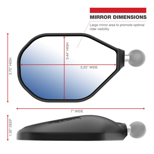 Specchietti Tough-Mirror RAM-B-349-C-465RL con base M10-1.25 Base e braccio lungo - immagine 5