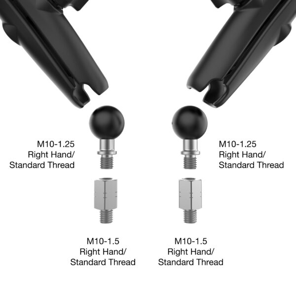 RAM Kit Tough-Mirror con Basi M10-1.25 più Adattatori M10-1.5 - Braccio Lungo Ram Mounts RAM-B-349-M1015-C-465RL - immagine 2