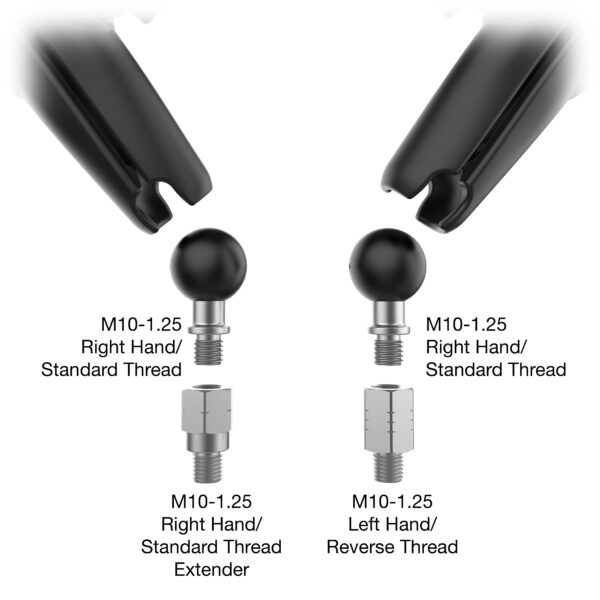 Kit Specchio Robusto RAM con Basi M10-1.25 più Adattatore Inverso - Braccio Lungo Ram Mounts RAM-B-349-RTA-C-465RL - immagine 2