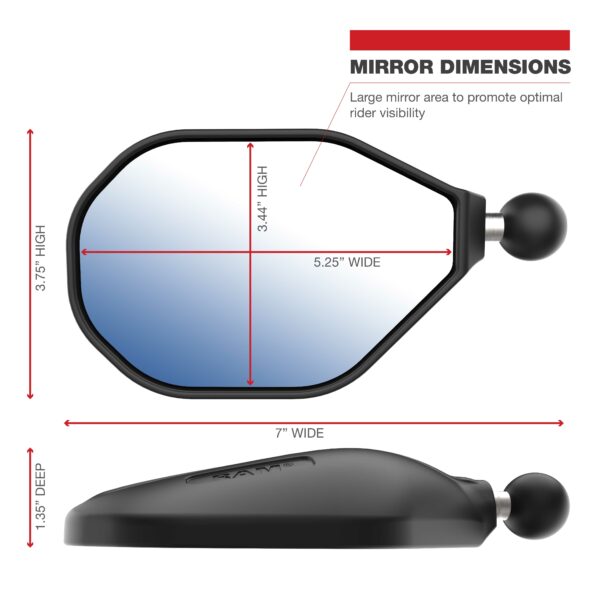 Specchietto retrovisore sinistro RAM Mounts RAM-B-465LU Tough-Mirror Left Mirror con sfera B - immagine 3