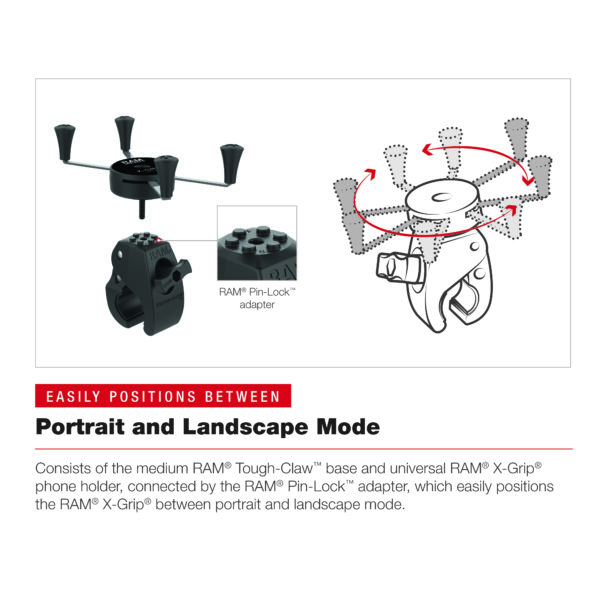 RAM X-Grip Supporto per telefono grande con Tough-Claw medio a basso profilo Ram Mounts RAM-HOL-UN10-404-2U - immagine 5