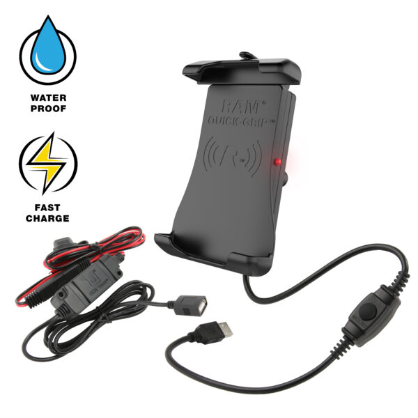 RAM Quick-Grip 15W Supporto di Ricarica Wireless Impermeabile con Caricabatterie Ram Mounts RAM-HOL-UN14WB-V7M-1