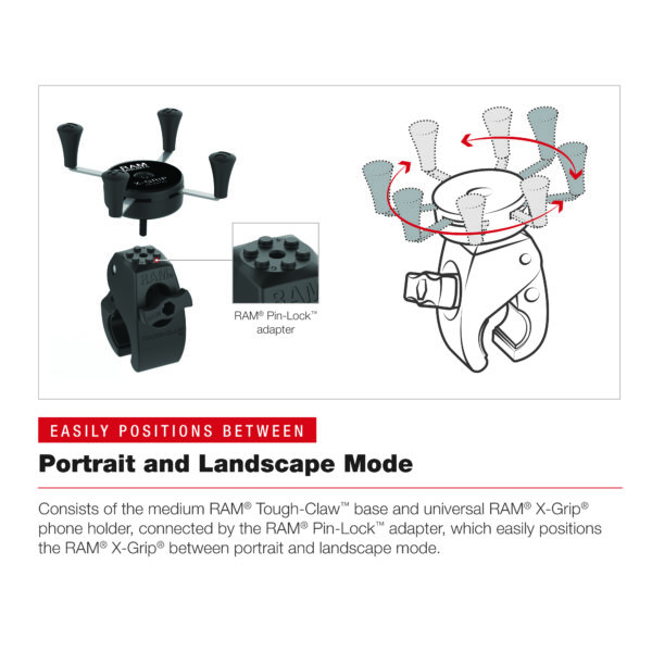 RAM X-Grip Supporto per telefono con Tough-Claw medio a basso profilo Ram Mounts RAM-HOL-UN7-404-2U - immagine 5
