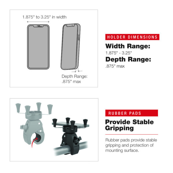 RAM X-Grip Supporto per telefono con Tough-Claw medio a basso profilo Ram Mounts RAM-HOL-UN7-404-2U - immagine 6