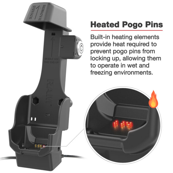 RAM Dock Alimentato con Blocco più USB-A Singolo per Zebra TC8300 - Perni Riscaldati Ram Mounts RAM-HOL-ZE26PDHLU - immagine 6
