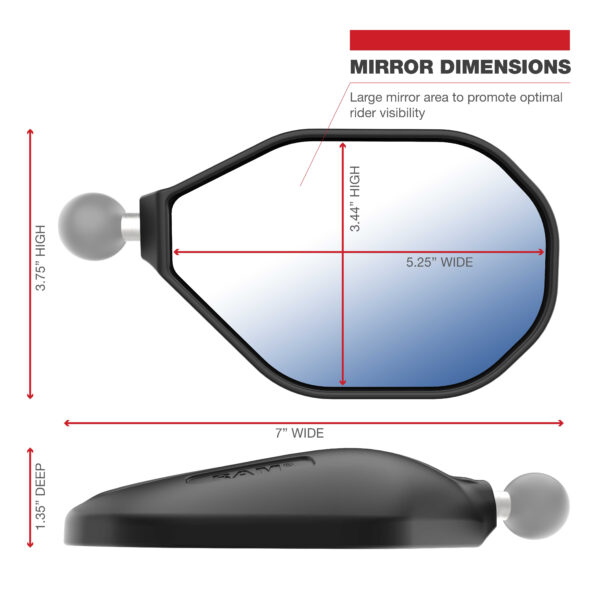 RAM Specchio Destro Tough-Mirror senza Sfera Ram Mounts RAP-465RU - immagine 2