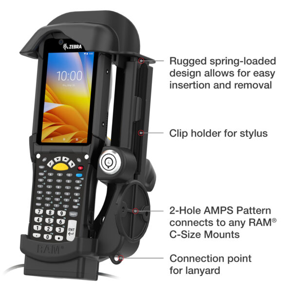 RAM Dock Alimentato con Blocco più USB-A per Zebra MC9400/9300 - Perni Riscaldati Ram Mounts RAM-HOL-ZE32PDHLU - immagine 5