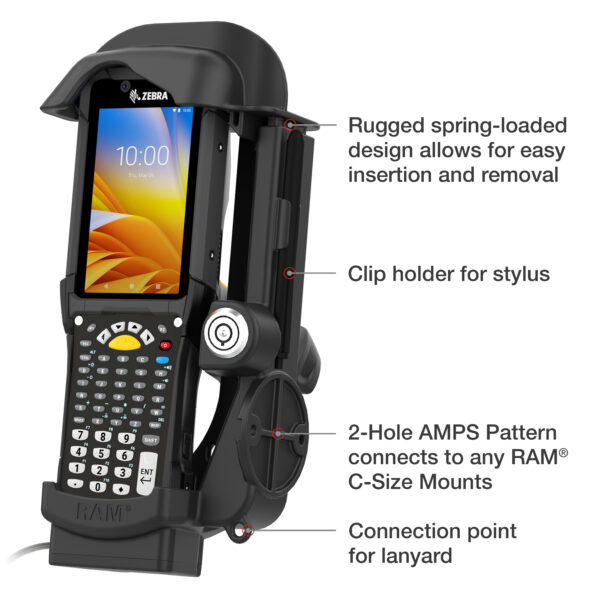 Dock alimentato con bloccaggio RAM per Zebra MC9400 e MC9300 Ram Mounts RAM-HOL-ZE32PLU - immagine 5