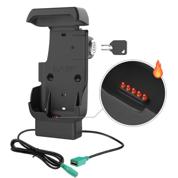 RAM Dock Alimentato con Blocco più USB-A per Honeywell CT40/45/47 - Perni Riscaldati Ram Mounts RAM-HOL-HON12PDHLU - immagine 2