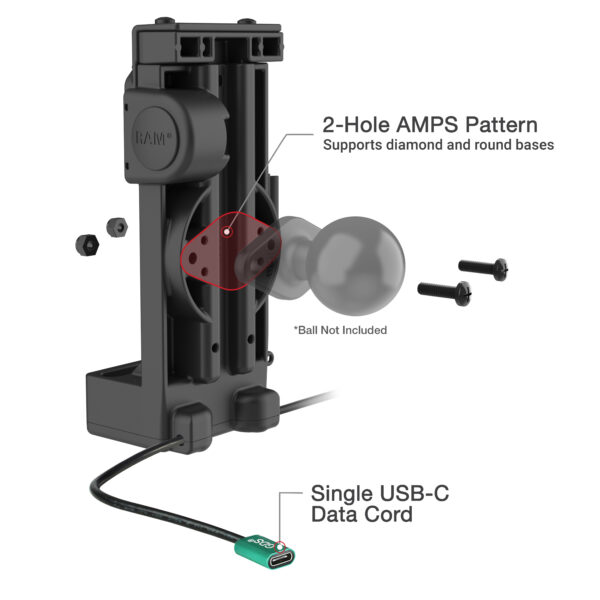 GDS Uni-Conn Alimentazione a molla più Dock USB-C singolo Ram Mounts RAM-GDS-DOCK-V12-U1CP-CU - immagine 5