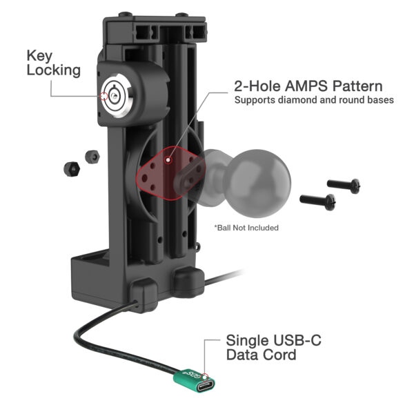 GDS Uni-Conn Blocco a Molla Alimentazione più Dock USB-C singolo Ram Mounts RAM-GDS-DOCKL-V12-U1CP-CU - immagine 5